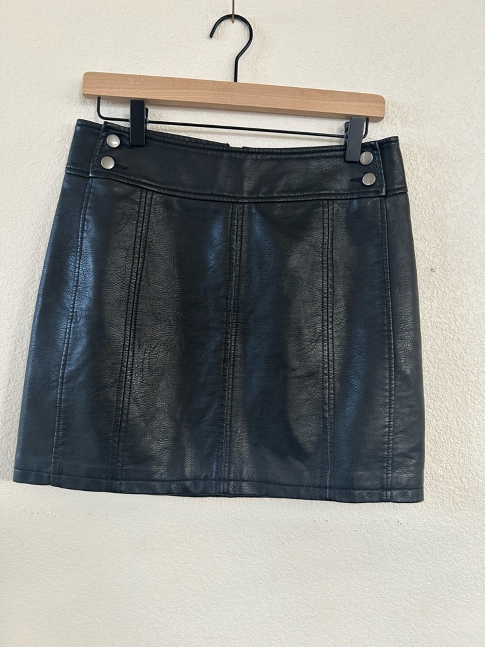Free People Black Mini Skirt with Snap Accents